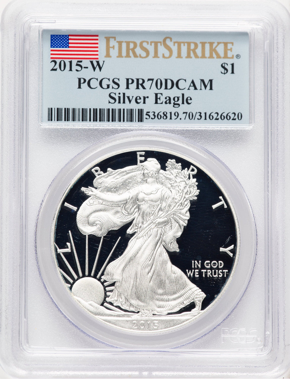 2015-W Proof Silver Eagle 1 oz FS Flag PCGS PR70