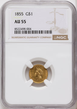 1855 G$1 Type Two Gold Dollar NGC AU55