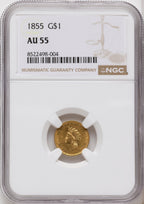 1855 G$1 Type Two Gold Dollar NGC AU55
