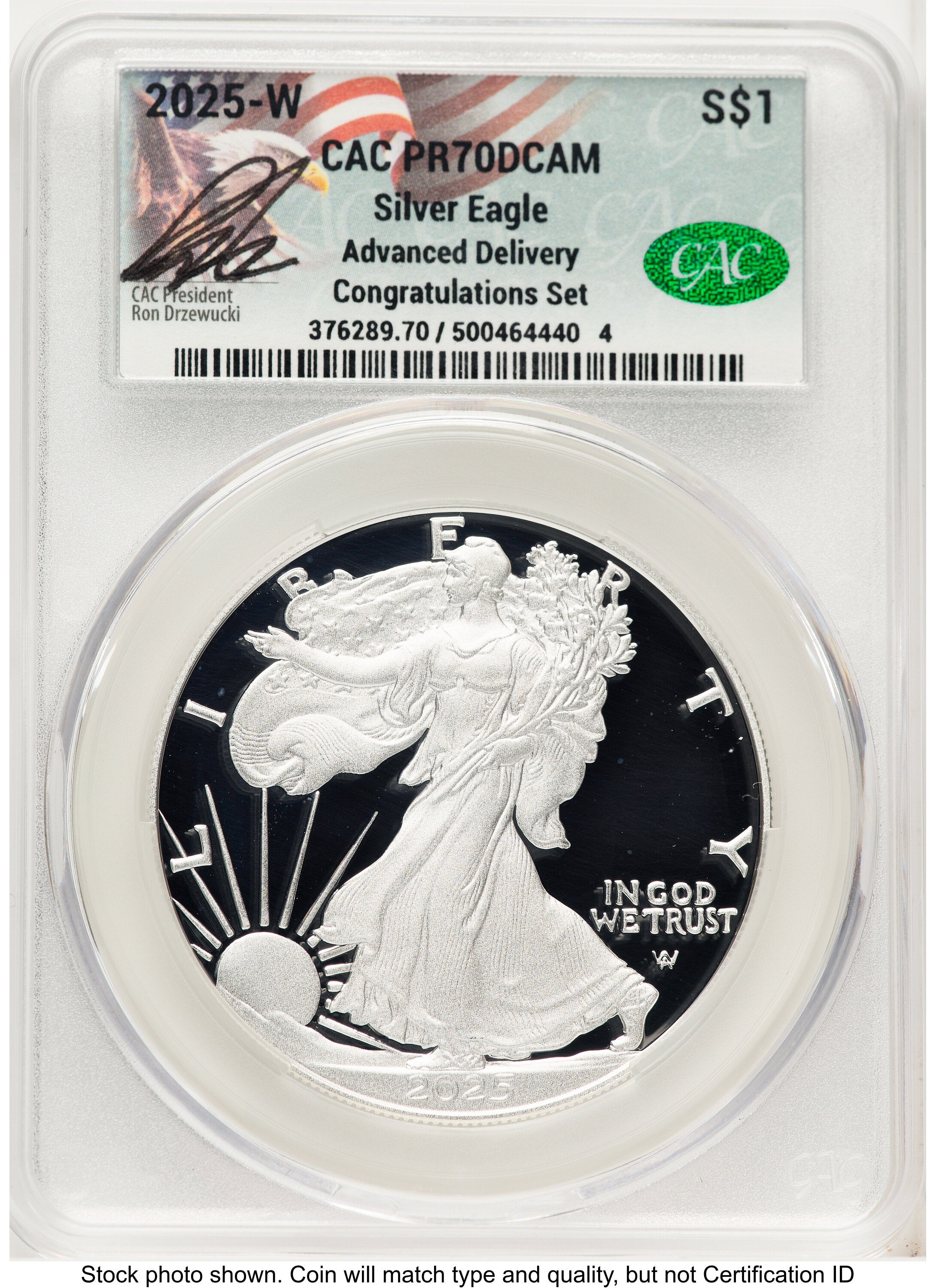 2025-W Proof Silver Eagle Congratulations Set 1 oz Advanced Delivery Ron Drzewucki CACG PR70