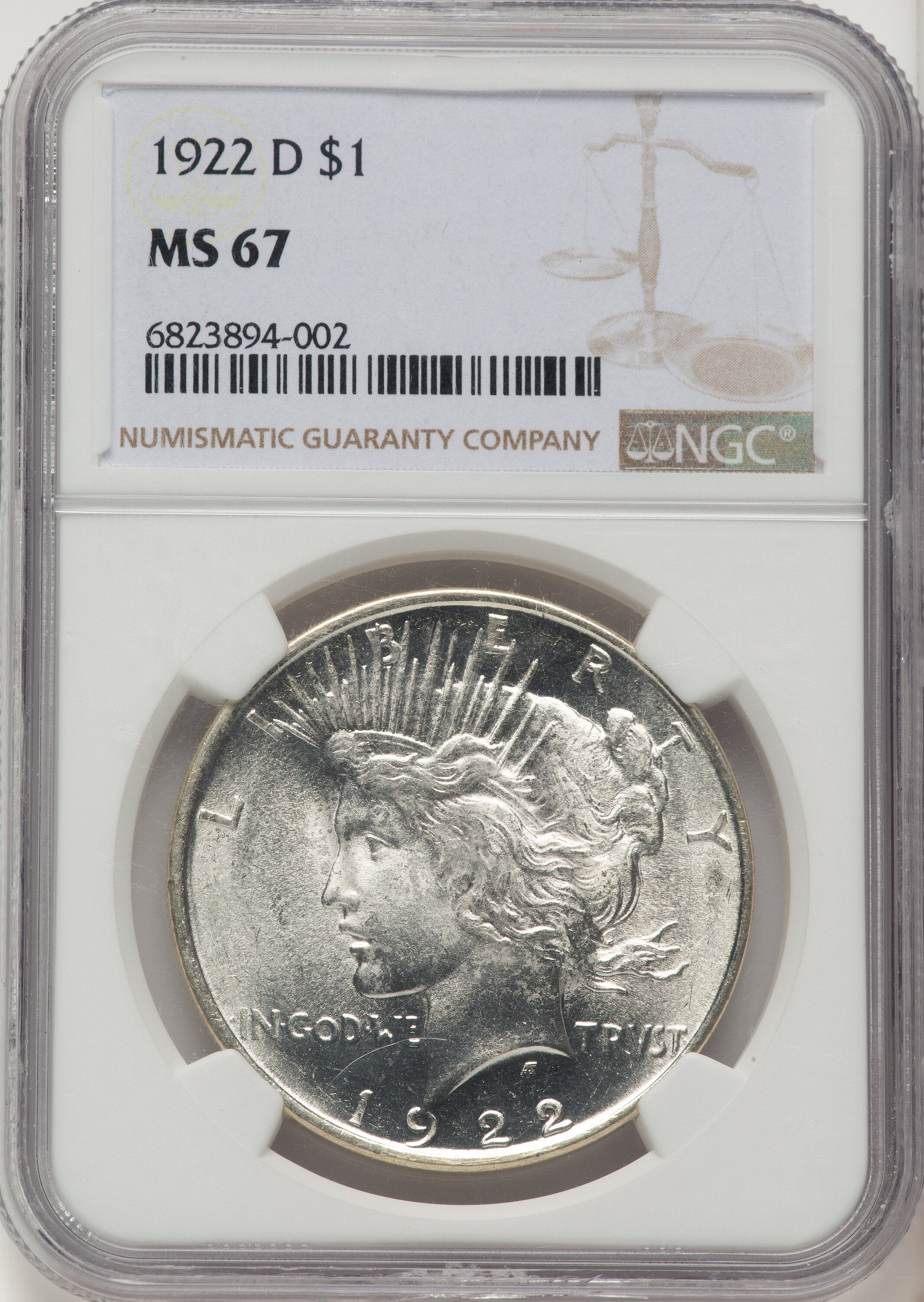 1922-D Peace Dollar NGC MS67