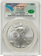 2024 Silver Eagle First Delivery Louis Palafoutas CACG MS70