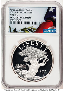 2023-P Silver American Liberty High Relief Medal Bunting Flag Medals and Tokens NGC MS70