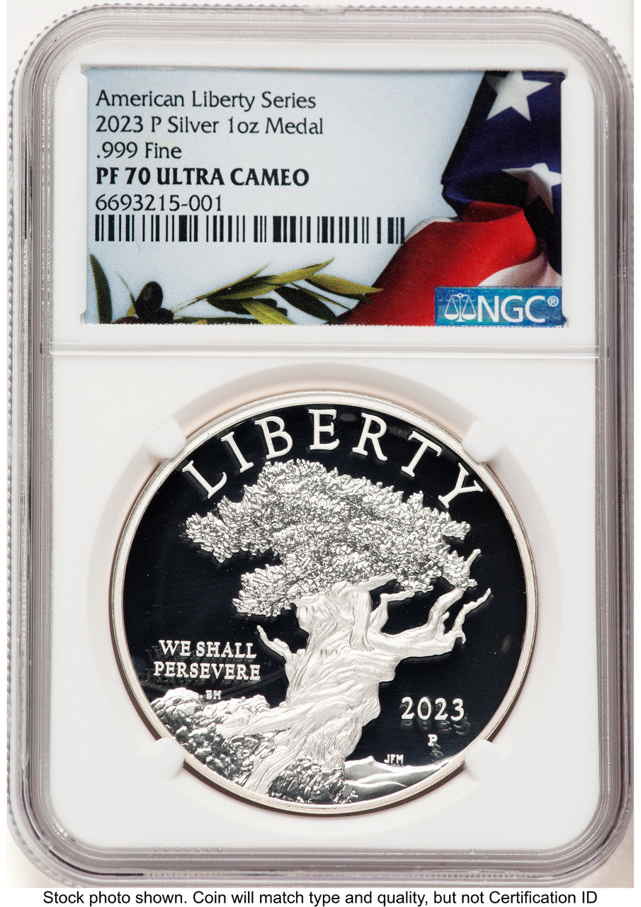 2023-P Silver American Liberty High Relief Medal Bunting Flag Medals and Tokens NGC MS70