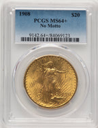 1908 $20 NO MOTTO Saint-Gaudens Double Eagle PCGS MS64+ (776007033)