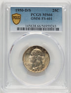1950-D/S 25C FS-601 Washington Quarter PCGS MS66
