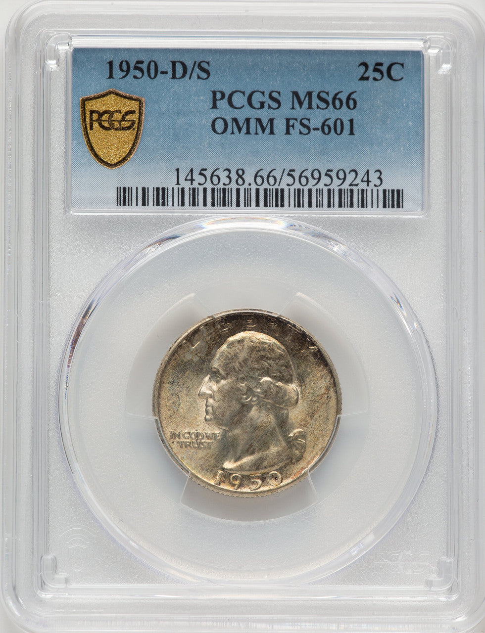 1950-D/S 25C FS-601 Washington Quarter PCGS MS66