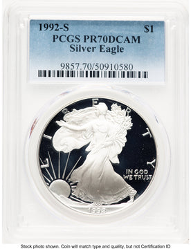 1992-S Proof Silver Eagle 1 oz Blue Gradient PCGS PR70 (776046009)