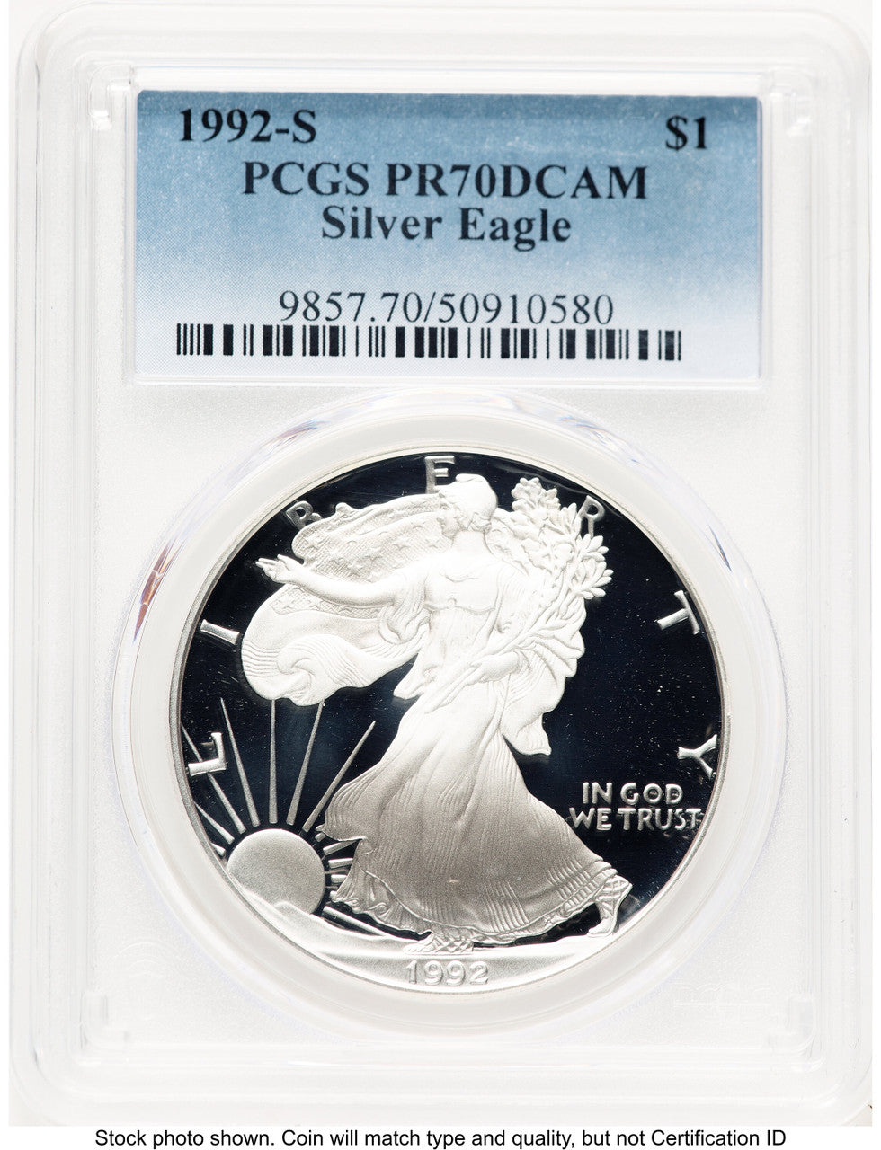 1992-S Proof Silver Eagle 1 oz Blue Gradient PCGS PR70 (776046009)