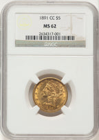 1891-CC $5 Liberty Half Eagle NGC MS62