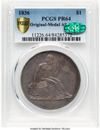 1836 $1 Judd-60 Original CAC Gobrecht Dollar PCGS MS64