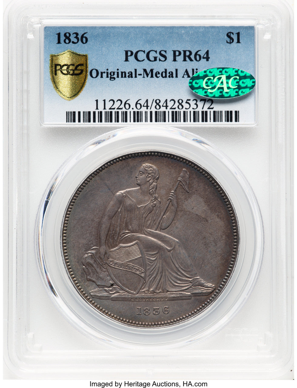 1836 $1 Judd-60 Original CAC Gobrecht Dollar PCGS MS64