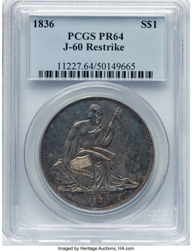 1836 Name on Base Judd-60 Restrike Pollock-65 R.5 Gobrecht Dollar PCGS MS64
