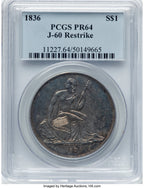 1836 Name on Base Judd-60 Restrike Pollock-65 R.5 Gobrecht Dollar PCGS MS64