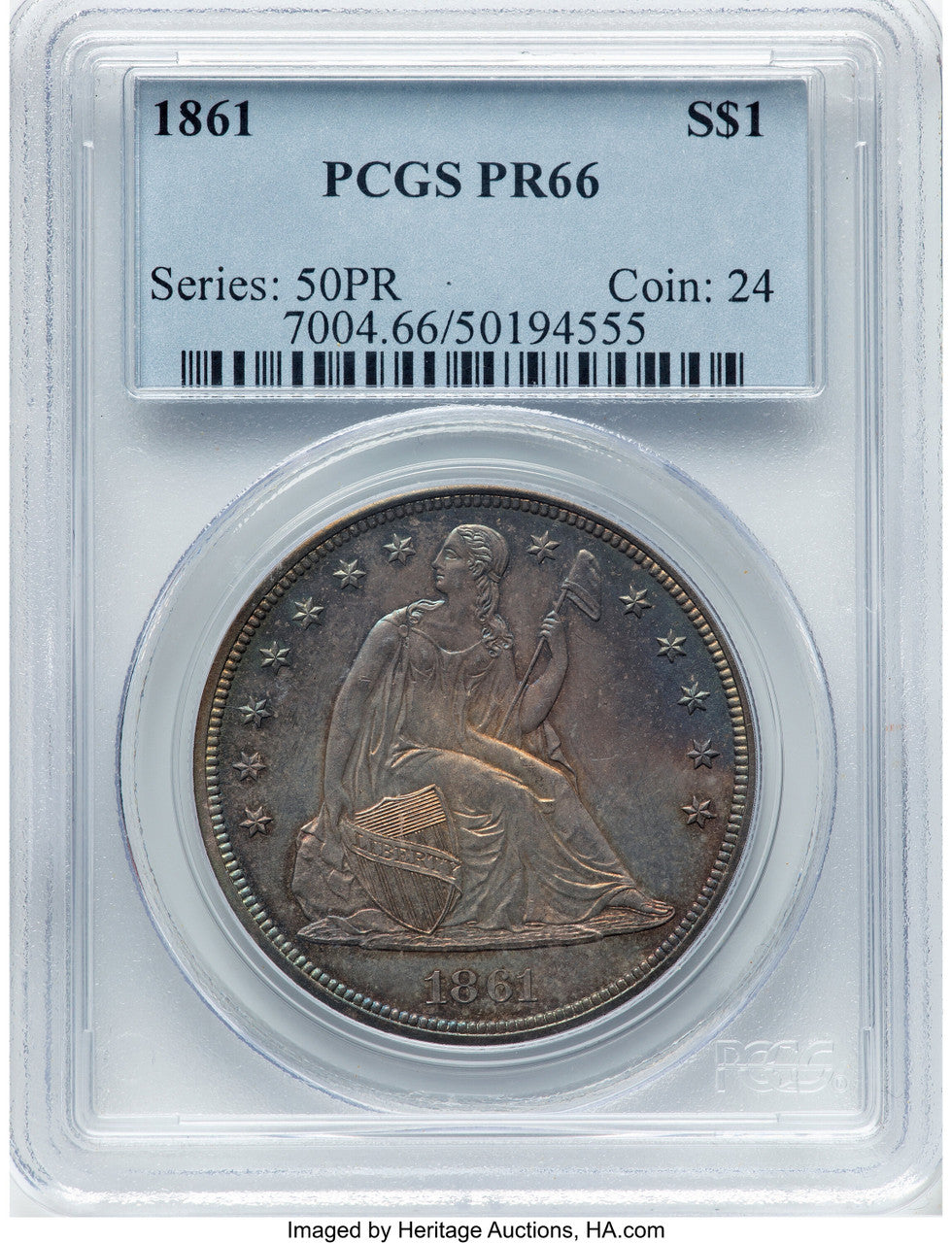 1861 Proof Seated Dollar PCGS PR66