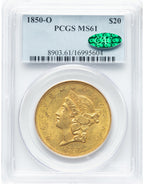 1850-O $20 CAC Liberty Double Eagle PCGS MS61