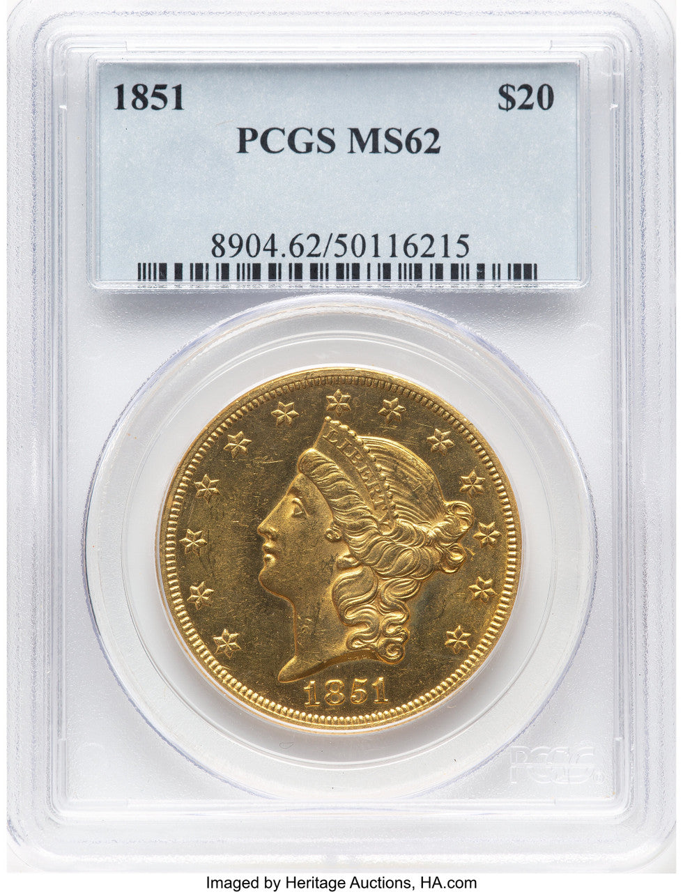 1851 $20 Liberty Double Eagle PCGS MS62