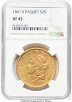 1861-S $20 PAQUET Liberty Double Eagle NGC XF45