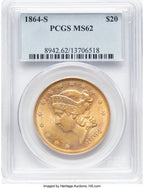 1864-S $20 Liberty Double Eagle PCGS MS62