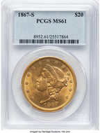 1867-S $20 Liberty Double Eagle PCGS MS61