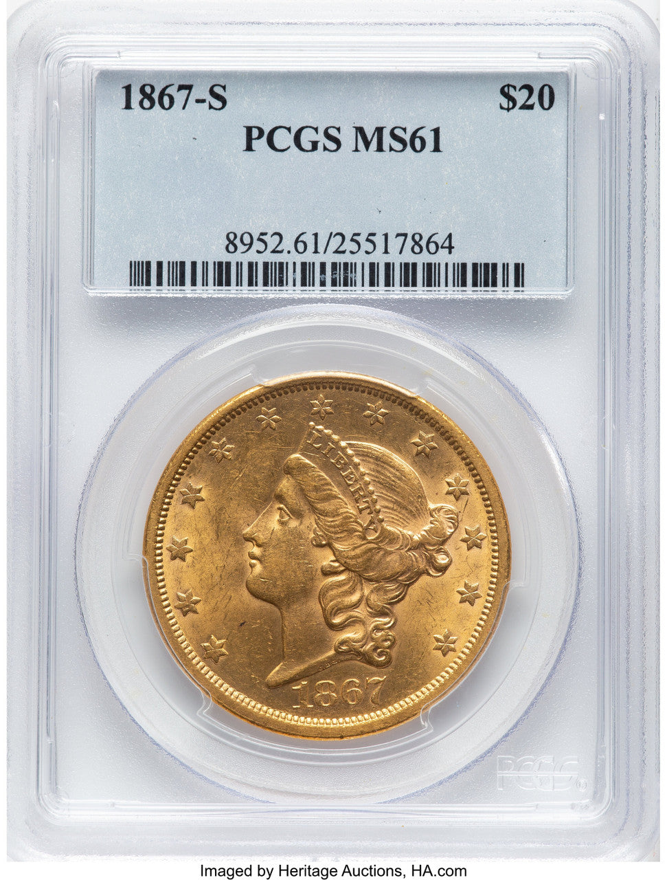 1867-S $20 Liberty Double Eagle PCGS MS61