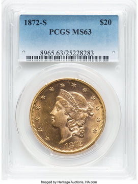 1872-S $20 Liberty Double Eagle PCGS MS63