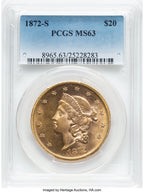 1872-S $20 Liberty Double Eagle PCGS MS63
