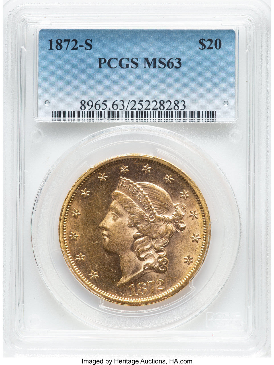 1872-S $20 Liberty Double Eagle PCGS MS63