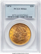 1874 $20 Liberty Double Eagle PCGS MS64