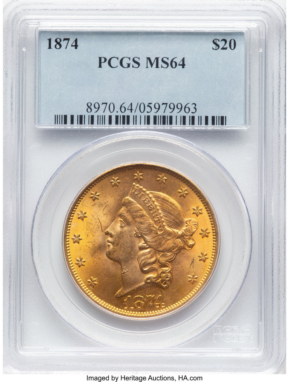 1874 $20 Liberty Double Eagle PCGS MS64