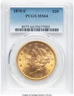 1875-S $20 Liberty Double Eagle PCGS MS64