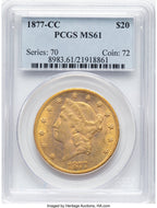 1877-CC $20 Liberty Double Eagle PCGS MS61