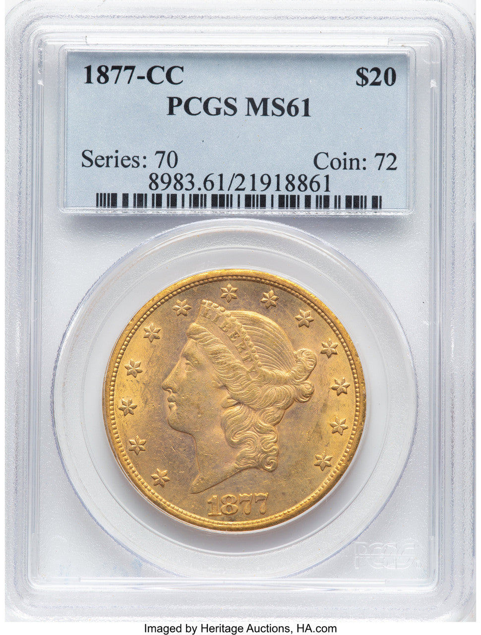 1877-CC $20 Liberty Double Eagle PCGS MS61