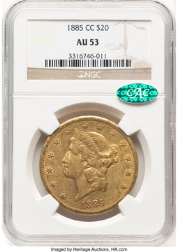 1885-CC $20 CAC Liberty Double Eagle NGC AU53