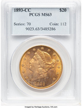 1893-CC $20 Liberty Double Eagle PCGS MS63