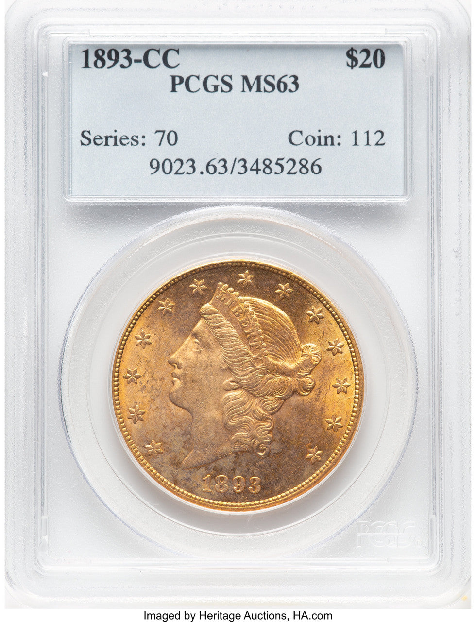 1893-CC $20 Liberty Double Eagle PCGS MS63