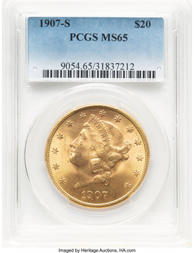 1907-S $20 Liberty Double Eagle PCGS MS65