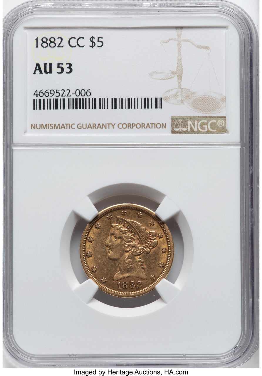 1882-CC $5 Liberty Half Eagle NGC AU53
