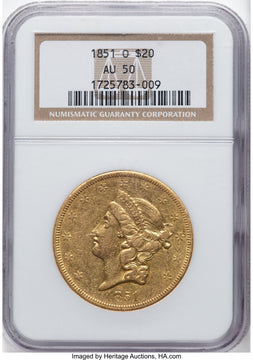 1851-O $20 Liberty Double Eagle NGC AU50