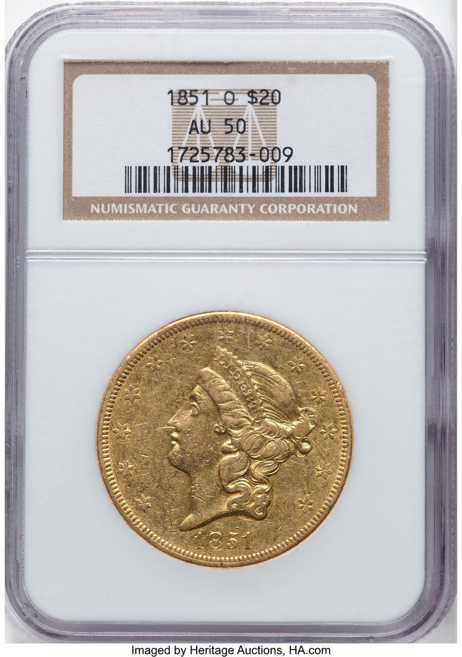 1851-O $20 Liberty Double Eagle NGC AU50