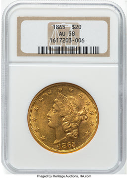 1865 $20 Liberty Double Eagle NGC AU58