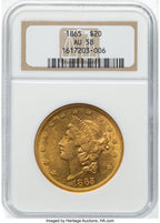 1865 $20 Liberty Double Eagle NGC AU58