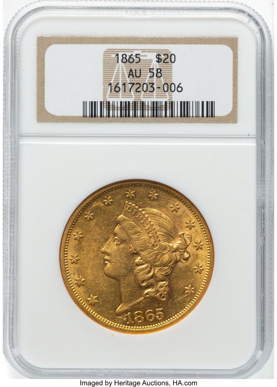 1865 $20 Liberty Double Eagle NGC AU58