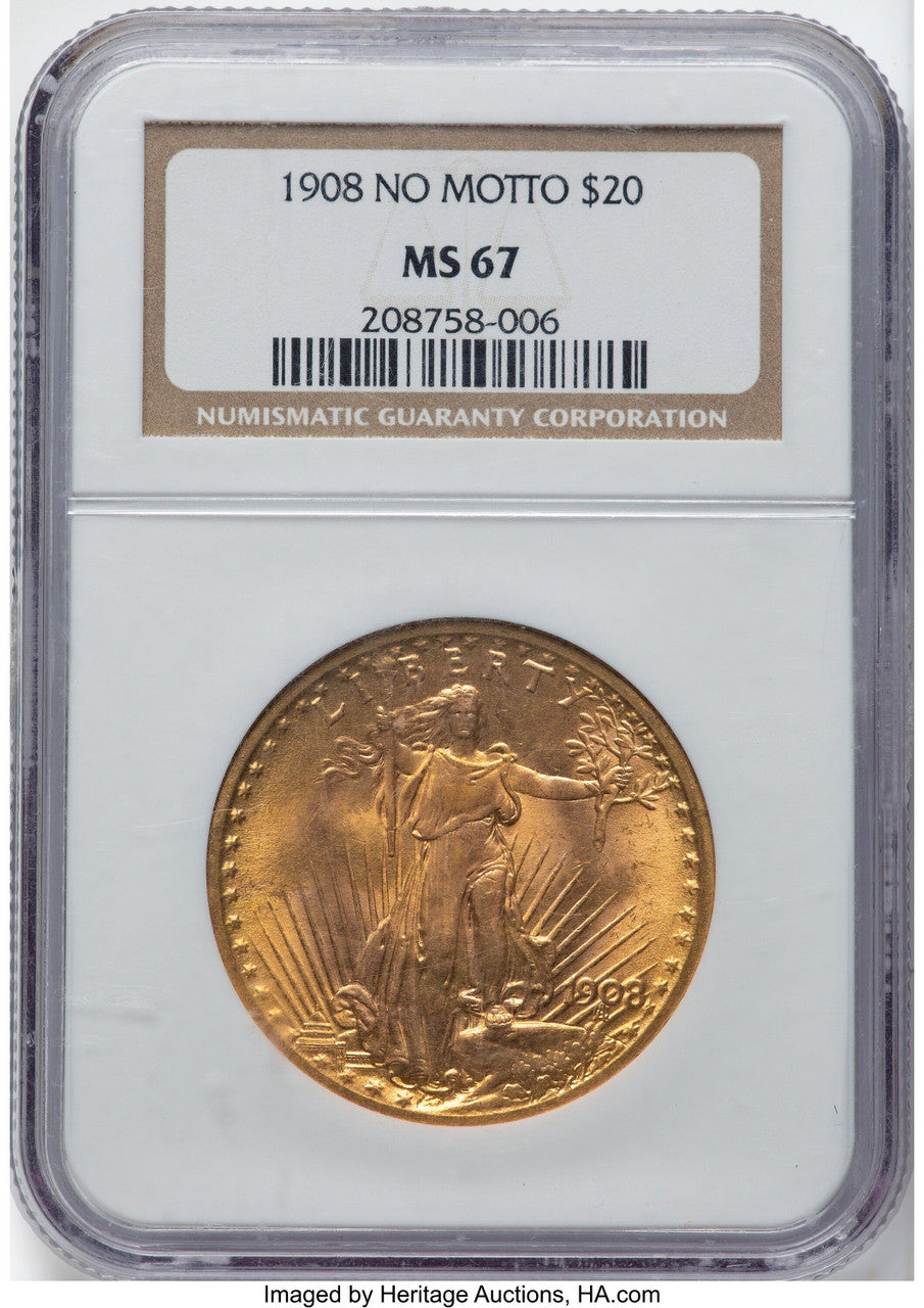 1908 $20 NO MOTTO Saint-Gaudens Double Eagle NGC MS67 (776141090)