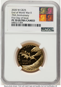 2020-W 1/2 oz Proof Gold End of World War II 75th Anniversary FDI Reagan Bust Art NGC PF70