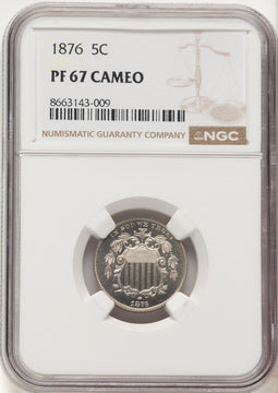 1876 5C CA Proof Shield Nickel NGC PR67