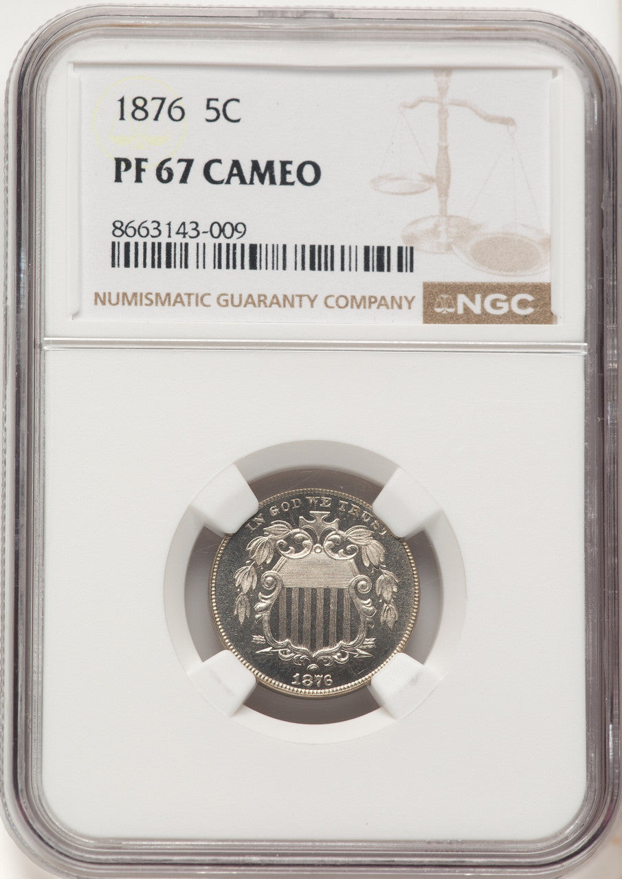 1876 5C CA Proof Shield Nickel NGC PR67
