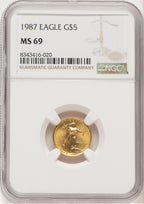 1987 Gold Eagle 1/10 oz Brown Label NGC MS69