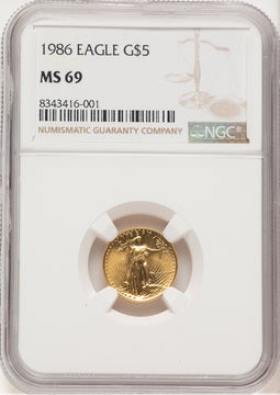 1986 Gold Eagle 1/10 oz Brown Label NGC MS69