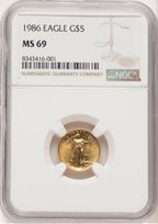 1986 Gold Eagle 1/10 oz Brown Label NGC MS69